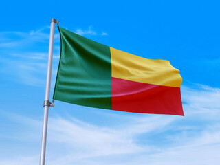 Beautiful Benin flag waving with sky background - 3D illustration - 3D render