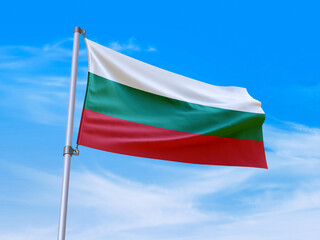 Beautiful Bulgaria flag waving with sky background - 3D illustration - 3D render