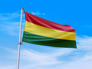 Beautiful Bolivia flag waving with sky background - 3D illustration - 3D render
