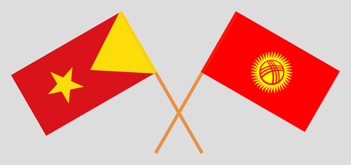 Crossed flags of Tigray and Kyrgyzstan. Official colors. Correct proportion