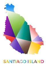 Bright colored Santiago Island shape. Multicolor geometric style island logo. Modern trendy design. Creative vector illustration.