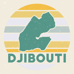 Djibouti logo. Sign with the map of country and colored stripes, vector illustration. Can be used as insignia, logotype, label, sticker or badge of the Djibouti.