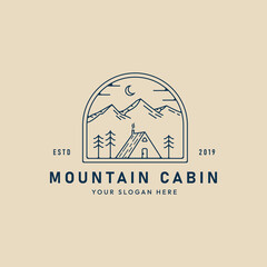 mountain cabin line art logo, icon and symbol, with emblem vector illustration design