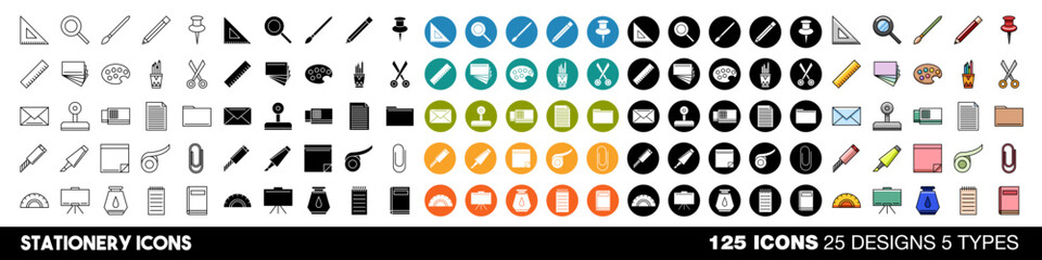 Stationery icons vector set collection graphic design