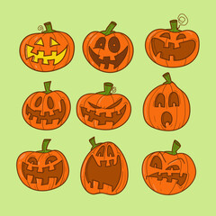 Funny Halloween pumpkins set