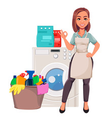 Housewife concept, young pretty stylish woman