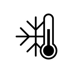 Simple weather icon with thermometer and snowflake in line style vector illustration. Concept outline symbol low frosty temperature