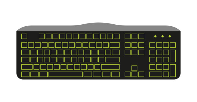 Full size computer keyboard 105 keys black flat. Print accessory typing blank keys mockup control movement in the game. Office home computer portable electronics printing job freelance copywriting