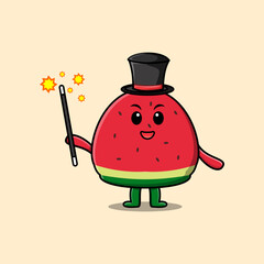 A gorgeous smart cute cartoon magician Watermelon style design in flat cartoon style illustration