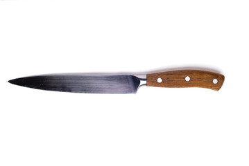 kitchen knife with a wooden handle on a white background.