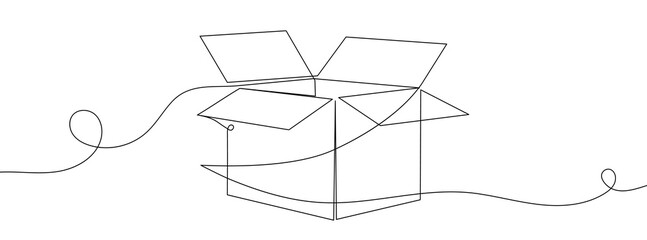 Carton box one line continuous drawing. Cardboard box continuous one line illustration.
