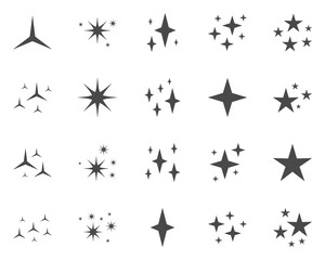 Set of stars sparkles, flat design