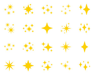 Set of stars sparkles, flat design