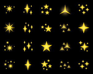 Set of stars sparkles, flat design