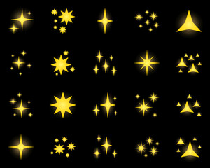 Set of stars sparkles, flat design