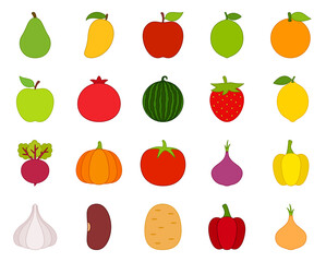 Set of cute fruits and vegetables