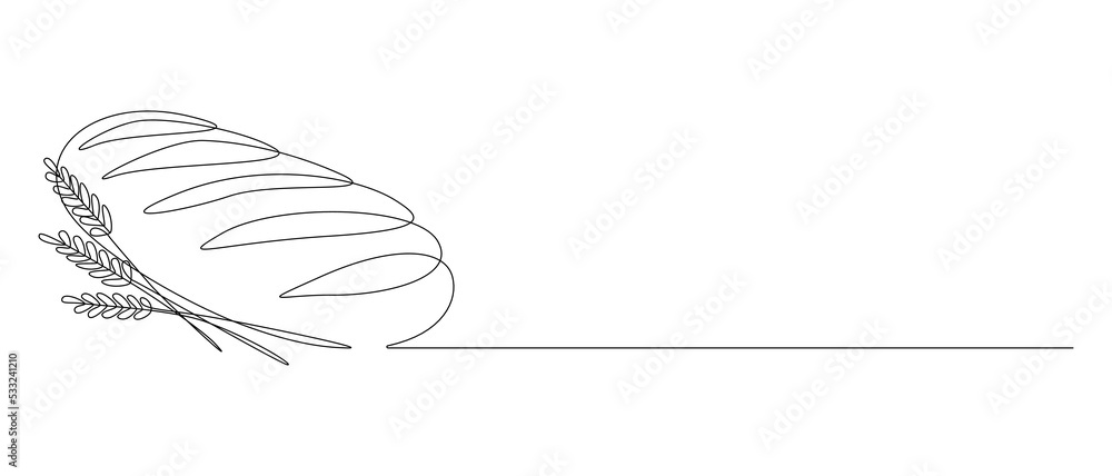 Wall mural one continuous line drawing of french baguette bread. baking loaf concept for bakery shop with plant - Wall murals