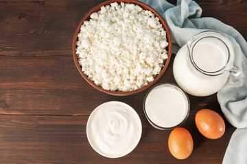 Dairy product on wooden table