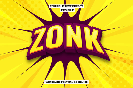 zonk text effect, font editable, typography, 3d text. vector