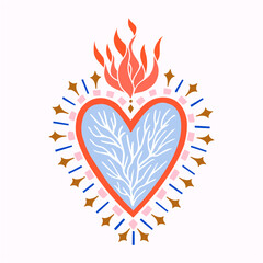 Sacred Heart love Folk Art color Illustration hand made	
