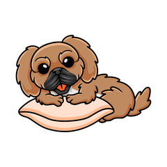 Cute little pekingese dog cartoon on the pillow