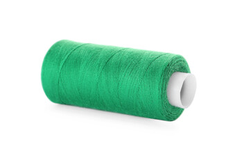 Spool of green sewing thread isolated on white