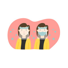 Woman avatar wearing face shield and medical mask