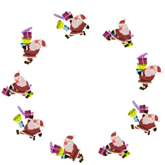 コピースペースのあるリース型のかわいいサンタクロースのデコレーションイラスト