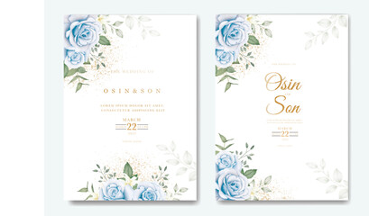 Fototapeta na wymiar Navy Blue Floral Wedding Invitation Card 
