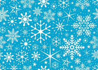 Fototapeta na wymiar Abstract snowflake seamless decorations for New Year's and Christmas on a blue background.