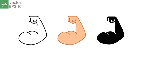 Train your biceps muscle to get best arm. Perfect biceps muscle. Muscular man flexing his biceps. Fitness concept. Flexed bicep strong icon. Vector illustration. Design on white background. EPS 10.