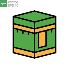 Kaabah mecca, makkah. Eid Al-adha mubarak, hajj mabrour. Islam qibla or Muslim the holy place. Kareem. Eid, islam, kabah, mubarak, ramadan icon. Vector illustration. Design on white background. EPS10.