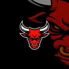 Red bull head esport gaming mascot logo illustration © Maenjari