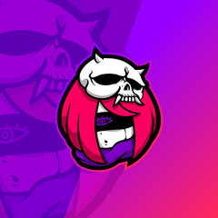 Kawaii chibi girl with skull bone mask esport gaming mascot logo illustration