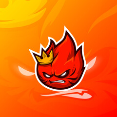 Angry fire flame king esport gaming mascot logo illustration