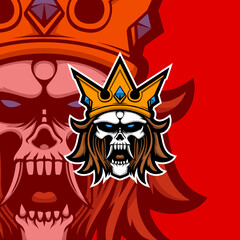 Skull king with golden crown esport gaming mascot logo illustration