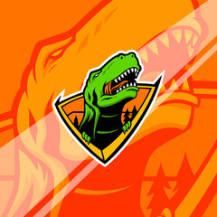 Angry t-rex dinosaur esport gaming mascot logo illustration. Tyrannosaurus rex mascot.