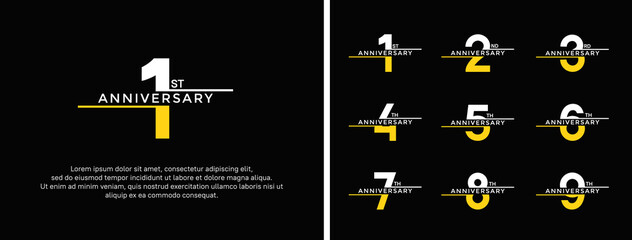 set of anniversary logo white and yellow color on black background for celebration moment - obrazy, fototapety, plakaty