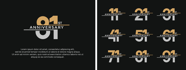 set of anniversary logo golden and silver color on black background for celebration moment