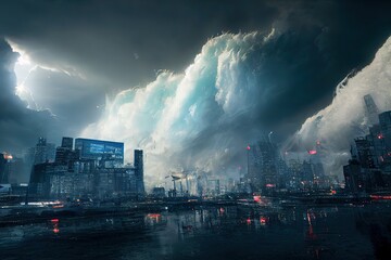 Natural disaster in modern city