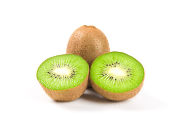  ripe kiwi fruits with slice isolated on white background