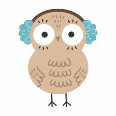 Cute owl with big eyes. Autumn illustration. Sticker to nursery.