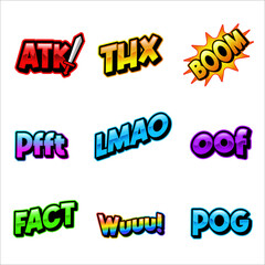 text emotes collection. can be used for twitch, youtube, and others. graphic conversation text elements illustration set