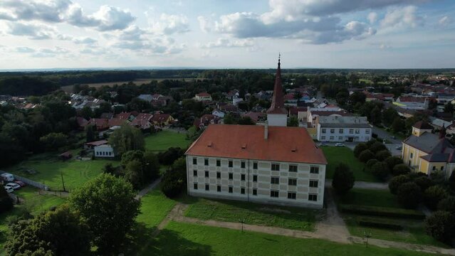 renaissance chateau Chropyne,Moravian region,Czech republic,Europe, aerial panorama landscape view
