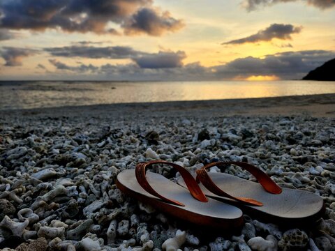 Red Flip Flops On The Beach