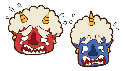 赤鬼と青鬼の泣き顔イラスト