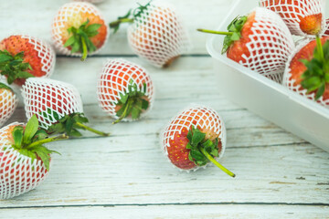 Red strawberry. Tasty seasonal fruit, fresh and healthy. Close up