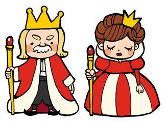 童話に出てきそうな王様と女王様のかわいい手描きイラスト