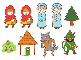 赤ずきんちゃんのイラスト登場人物セット