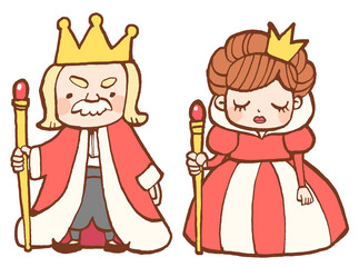 童話に出てきそうな王様と女王様のかわいい手描きイラスト